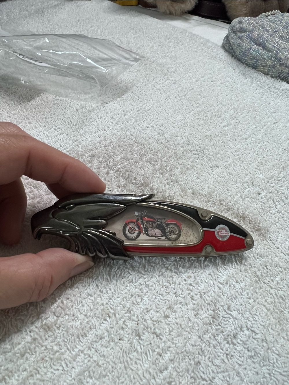 Franklin Mint Harley-Davidson 1948 Panhead Collector Knife Red Black Eagle